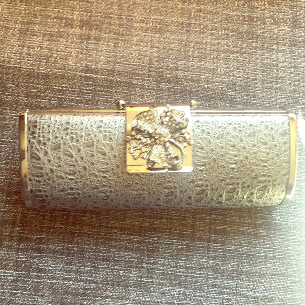 COCKTAIL CLUTCH Gunmetal Grey w/Crystal Closure